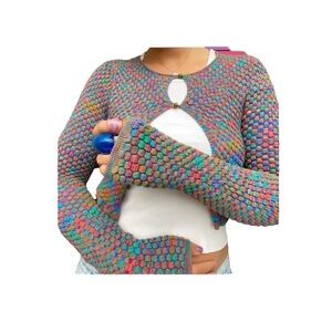 Urban outfitters cropped‎ multicolored cotton weaved cardigan size small